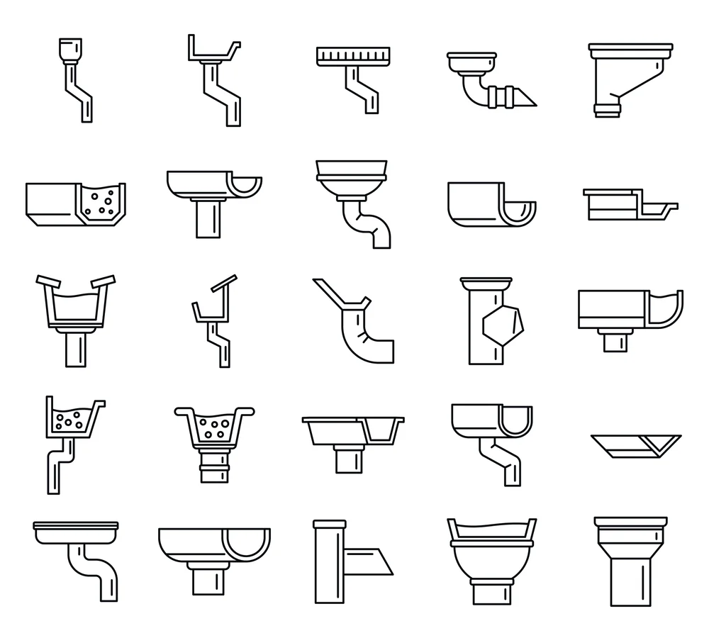 Gutter,Drain,Icons,Set.,Outline,Set,Of,Gutter,Drain,Vector